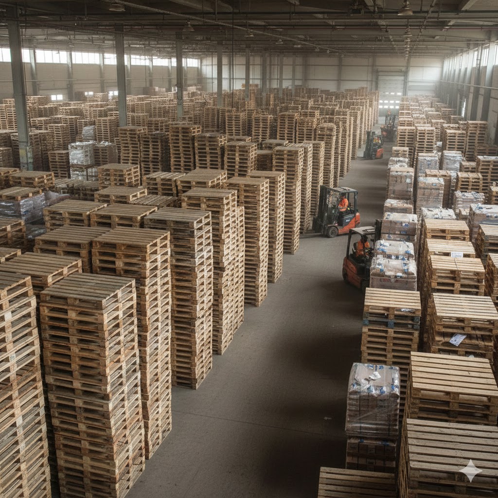 Large warehouse with pallet inventory