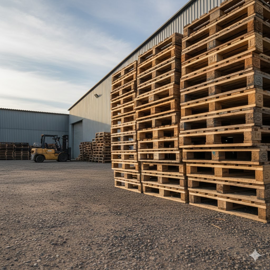 Pallet yard with forklift at Mobile Pallets